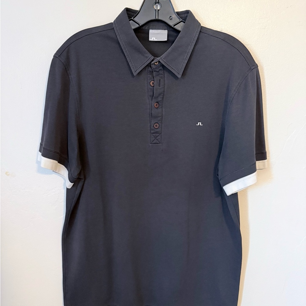 J.Lindeberg Navy Polo Shirt with White Trim Med